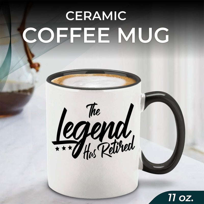 shop4ever The Legend Has Retired Ceramic Coffee Mug Tea Cup Funny Retirement Gift for Him, Her 11 oz. (Black Handle) - Image 2